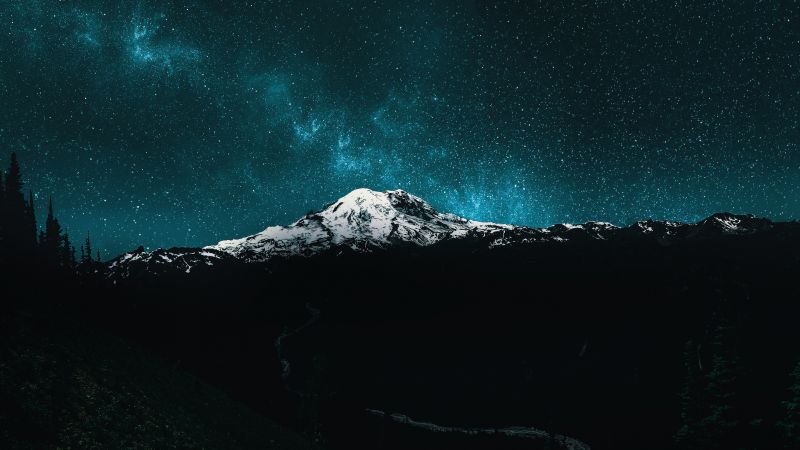 Mount Rainier, Night sky, Starry sky, Milky Way, 5K, Mount Rainier National Park, Wallpaper