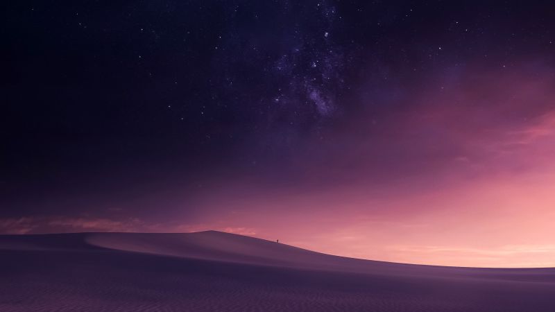 Desert, Night sky, Sand Dunes, Dreamy, Landscape, Wallpaper