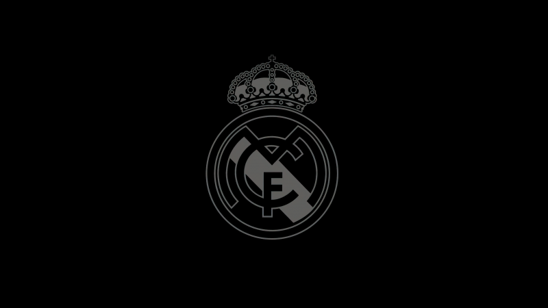 Real Madrid CF, Minimalist, Logo, Spanish, Football club, Black background, Wallpaper