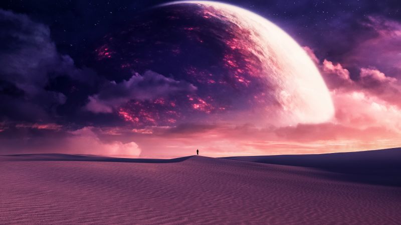 Dreamy, Desert, Planet, Surrealism, 5K, Dune, Stars in sky, Wallpaper