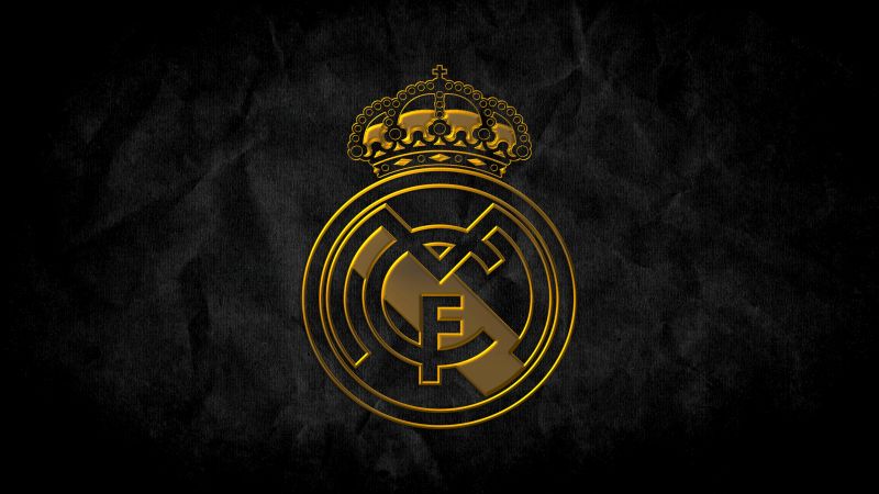 Real Madrid CF, Dark background, Logo, Spanish, Football club, Wallpaper