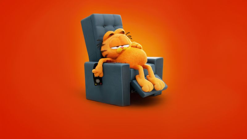 The Garfield Movie, Animation movies, Orange background, 2024 Movies, Wallpaper