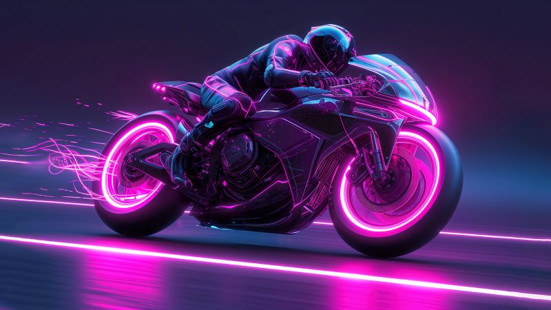 Biker, Neon art, Racing bikes, Neon glow, Neon background, 5K, Wallpaper