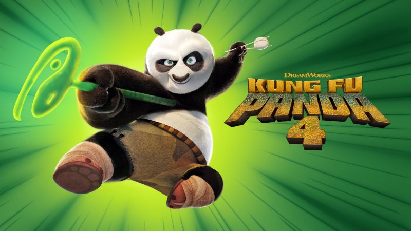Kung Fu Panda 4, Official, Movie poster, Po (Kung Fu Panda), Green background, Wallpaper