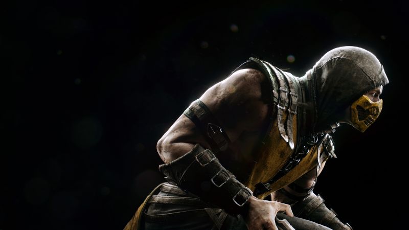 Scorpion, Mortal Kombat X, Black background, PlayStation 4, Android, Xbox One, PC Games, iOS Games, 5K, Wallpaper