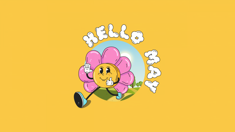May (Month), Yellow background, Cute cartoon, Hippie flower, 5K, Wallpaper