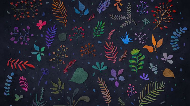 Botanical, Illustration, Modern Art, Dark aesthetic, Dark blue, 5K, Wallpaper