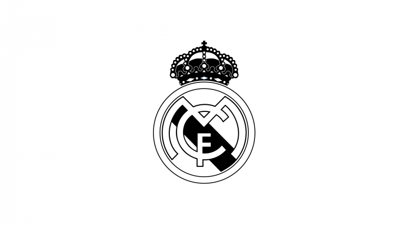 Real Madrid CF, Logo, Black and White, Football club, Spanish, Wallpaper