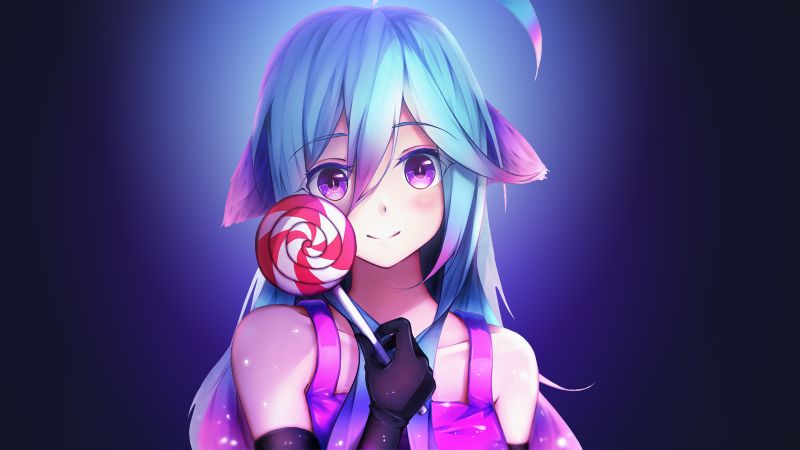 Anime girl, Lollipop, Purple aesthetic, Wallpaper