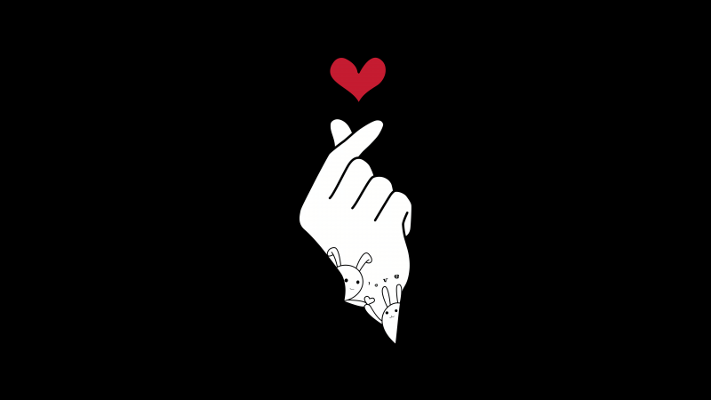 Finger heart, AMOLED, K-pop, Black background, 5K, 8K, Red heart, Love heart, Wallpaper