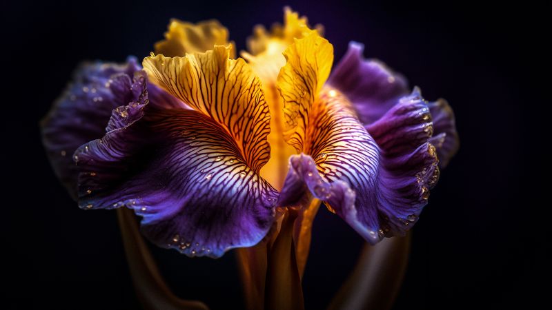 Purple Flower, Dark aesthetic, Dark background, Closeup Photography, Macro, Dew Drops, Wallpaper
