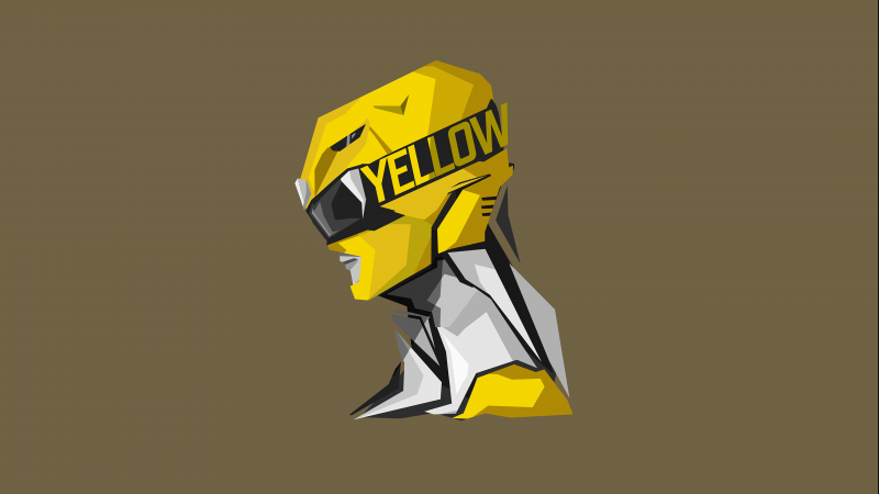 Yellow Ranger, Power Rangers, Grey background, Minimal art, 5K, 8K, Wallpaper