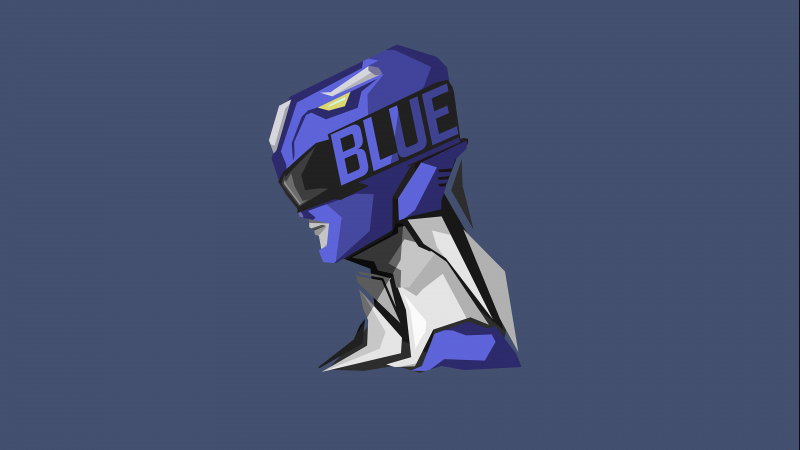 Blue Ranger, Power Rangers, Blue background, Minimal art, 5K, 8K, Wallpaper