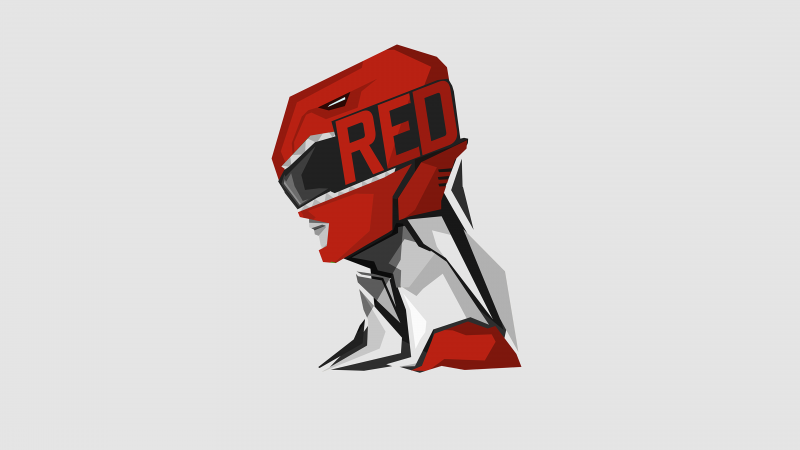 Red Ranger, Power Rangers, White background, Minimal art, 5K, 8K, Wallpaper