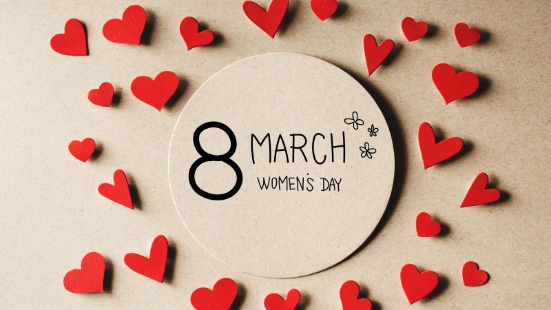 March 8th, Women's Day, Red hearts, Love hearts, Wallpaper