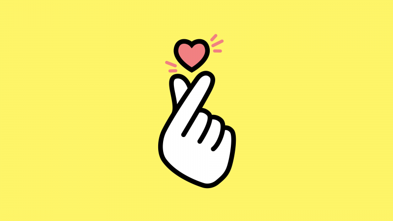 Finger heart, Yellow background, 5K, 8K, K-pop, Pink Heart, Wallpaper