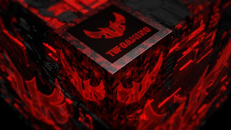 ASUS TUF Gaming, 3D cube, 3D background, Red abstract, Futuristic, Wallpaper