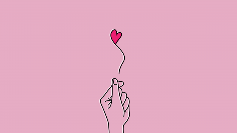 Finger heart, Pink background, Minimalist, 5K, Pink Heart, K-pop, Wallpaper