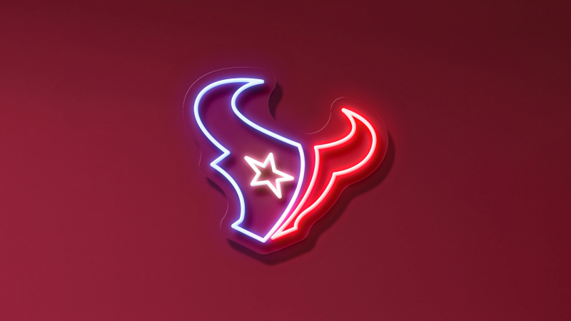 Houston Texans, Neon sign, Logo, Red background, NFL team, Wallpaper