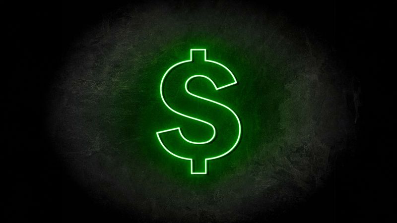 Dollar, Logo, Neon sign, Glowing, Dark background, Neon glow, Wallpaper