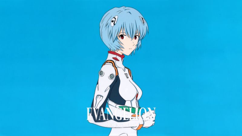 Rei Ayanami, 12K, Neon Genesis Evangelion, 5K, 8K, Blue background, Wallpaper