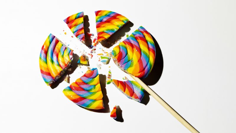 Rainbow, Lollipop, Broken, Spiral, Colorful, Candy, 5K, 8K, White background, Wallpaper