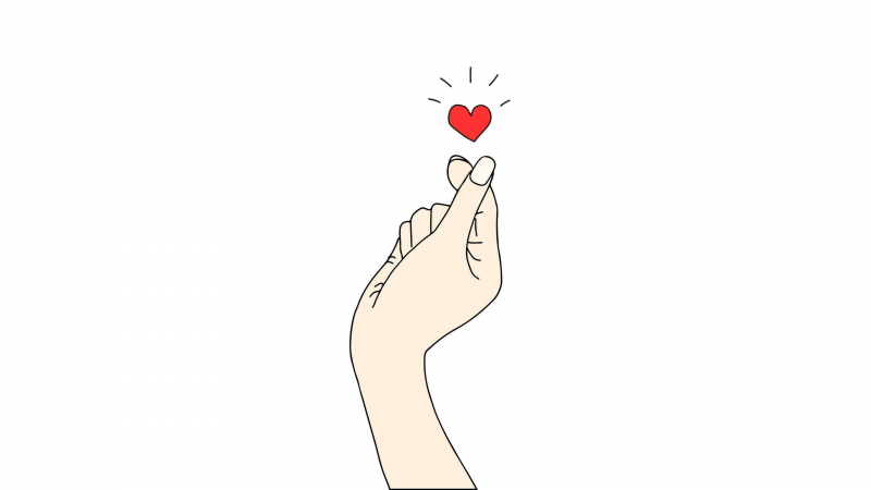 K-pop, Finger heart, Red heart, White background, South Korean, Happy Valentine's Day, Minimalist, Wallpaper