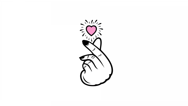 Finger heart, Minimalist, Pink Heart, White background, 5K, 8K, South Korean, K-pop, Wallpaper