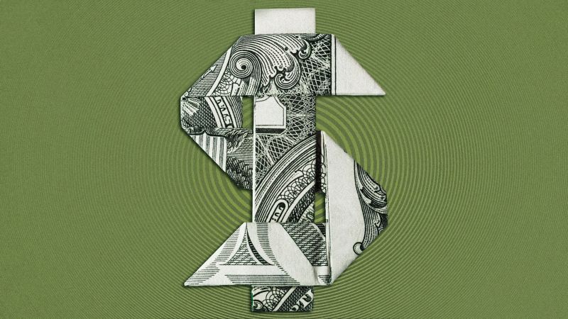 Origami, Dollar, Green background, 5K, Wallpaper