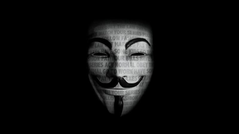 Anonymous, 8K, Hacker, Mask, 5K, Black background, AMOLED, Wallpaper