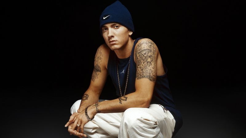 Eminem, Black background, American rapper, 5K, Wallpaper