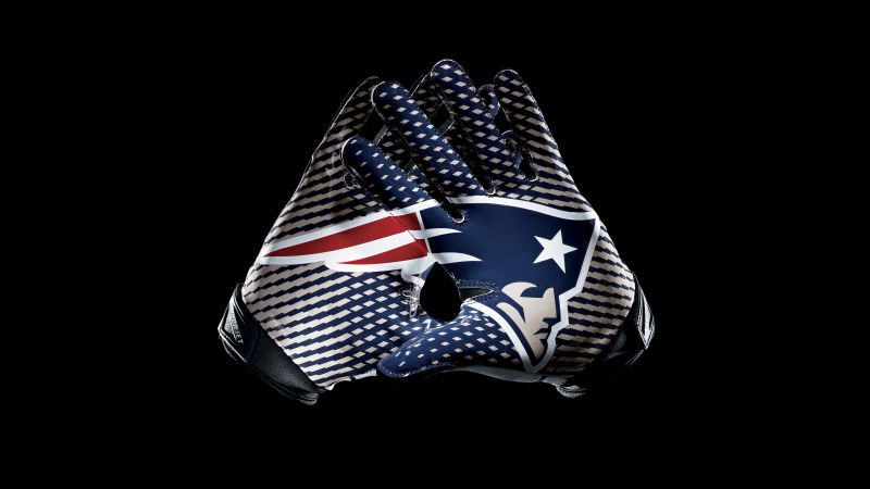 New England Patriots, Gloves, 8K, Black background, Logo, Football team, NFL team, 5K, AMOLED, Wallpaper