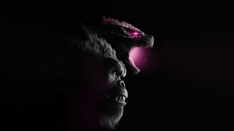 Godzilla x Kong: The New Empire, AMOLED, 5K, 8K, 2024 Movies, Black background, Wallpaper