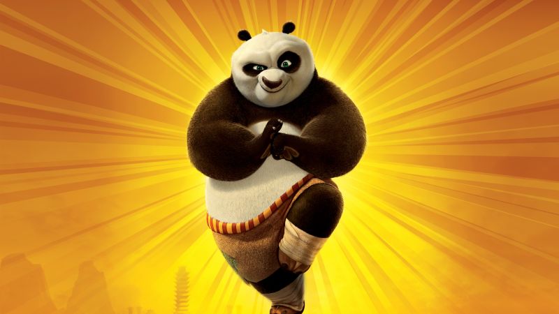 Po (Kung Fu Panda), 5K, Animation movies, Yellow background, Wallpaper