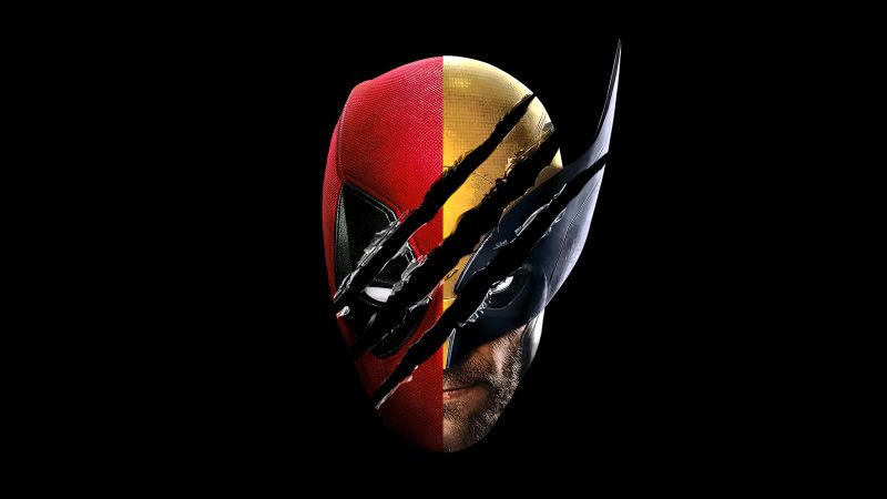 Deadpool & Wolverine, AMOLED, Fan Art, Black background, 2024 Movies, Wallpaper
