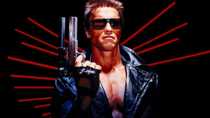 The Terminator, Arnold Schwarzenegger, 5K, Black background, Wallpaper