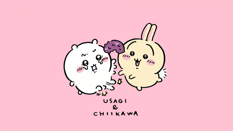 Chiikawa, Usagi, Nanka Chiisakute Kawaii Yatsu, Cute cartoon, Adorable, Light pink background, Wallpaper
