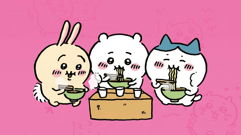 Nanka Chiisakute Kawaii Yatsu, Cute cartoon, Hachiware, Chiikawa, Usagi, Adorable, Pink background, Wallpaper