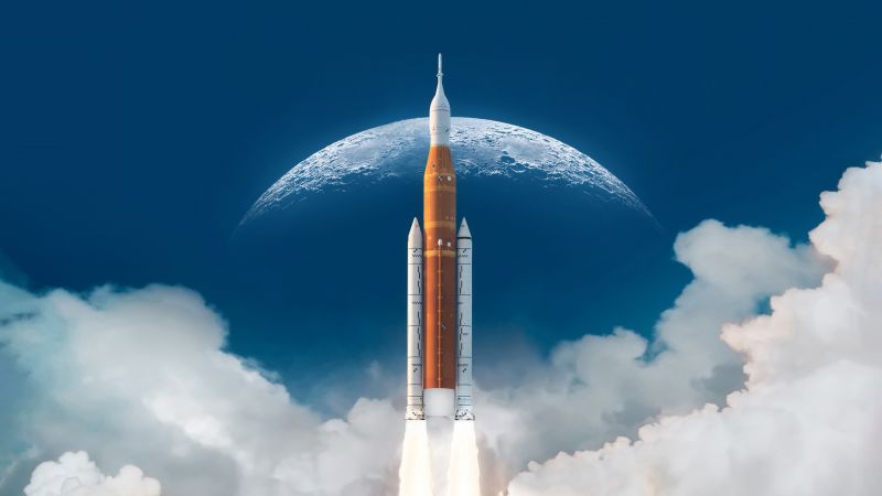 NASA, Space exploration, Space flight, Rocket launch, Moon, Clouds, Wallpaper