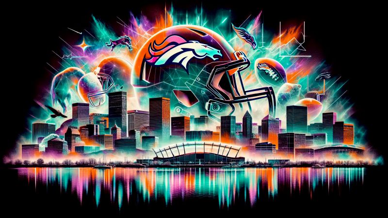 Denver Broncos, American football team, NFL team, Dark background, AI art, Wallpaper