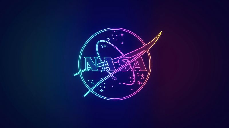 NASA, Neon, Logo, Dark blue, 5K, Wallpaper