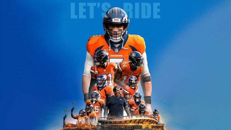 NFL team, Denver Broncos, Blue background, Wallpaper