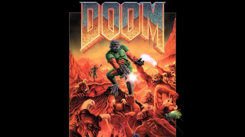 Doom, Cover Art, Black background, 5K, Wallpaper