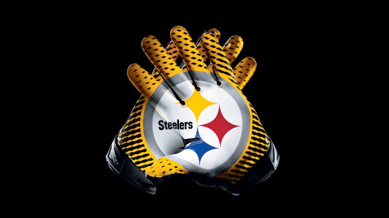 Pittsburgh Steelers, Gloves, American football team, NFL team, Black background, AMOLED, 5K, 8K, Wallpaper