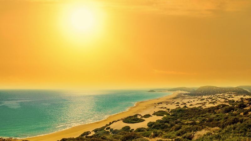 Golden Sand Beach, North Cyprus, Coastal, Seascape, Sunset, Yellow, Seashore, Turkey, 5K, Wallpaper