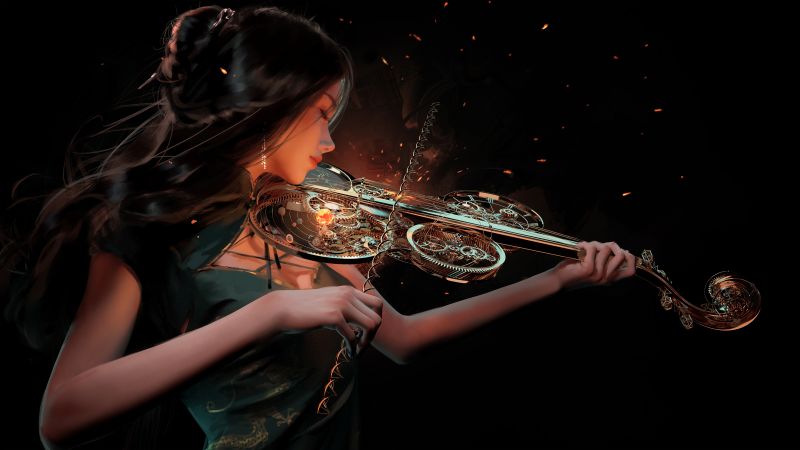 Fantasy girl, Playing violin, WLOP, Princess, 5K, 8K, Wallpaper