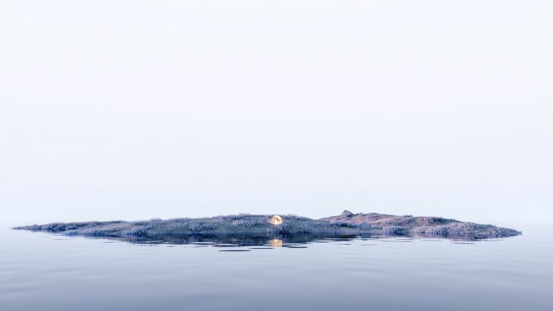 Island, Moon, Body of Water, Digital composition, Aesthetic