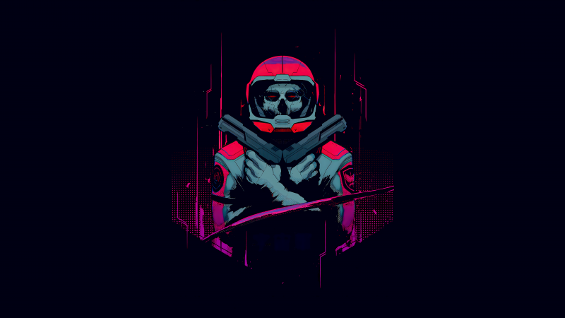 Cyberpunk, Skull, Astronaut, Dark background, 5K