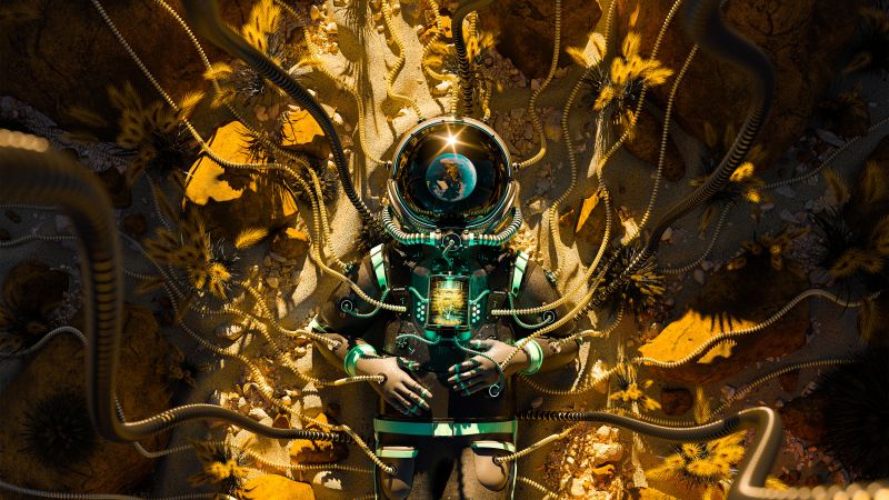 Cyborg, Astronaut, Space suit, Digital Art, Wallpaper