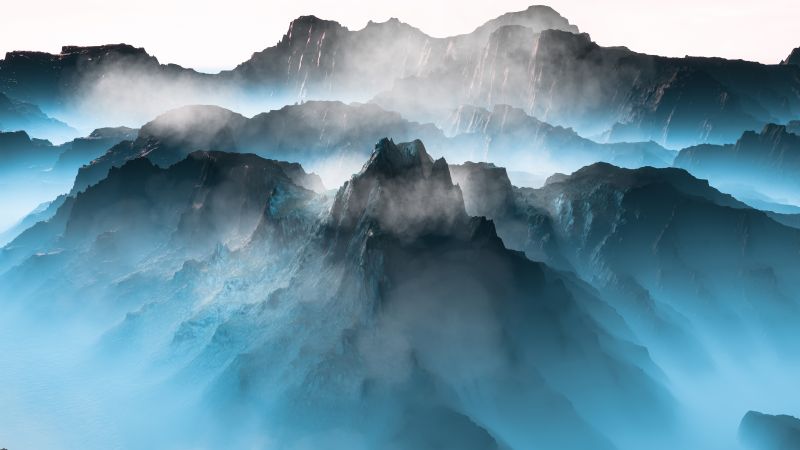 Above clouds, Mountain range, Silhouette, 5K, Wallpaper